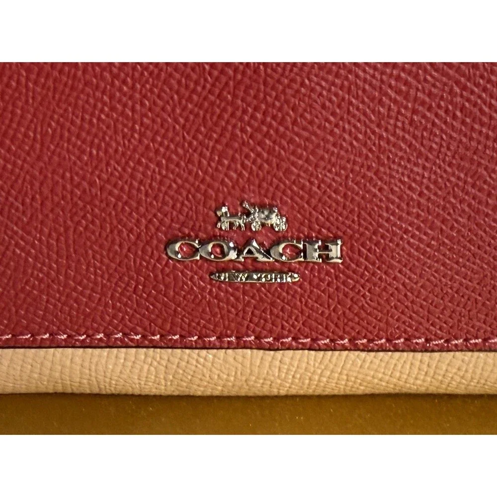 NEW NWT Coach Corner Leather Zip Wristlet #30048  Pink & Tan Womens Card Case